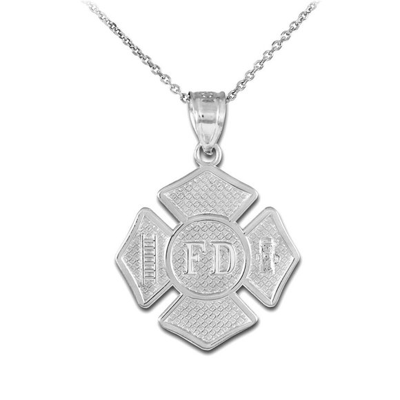 925 Silver Fire Department Firefighter Badge Pendant Necklace - Picture 1 of 3